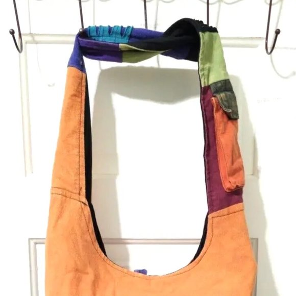 Nepal BOHO SLOW LIFE Orange Red 100% COTTON Hobo Crossbody Shoulder Bag Turtle - Picture 5 of 14